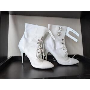 Vintage 80s Retro Madonna White Leather High Heel Stiletto Boots 6-7